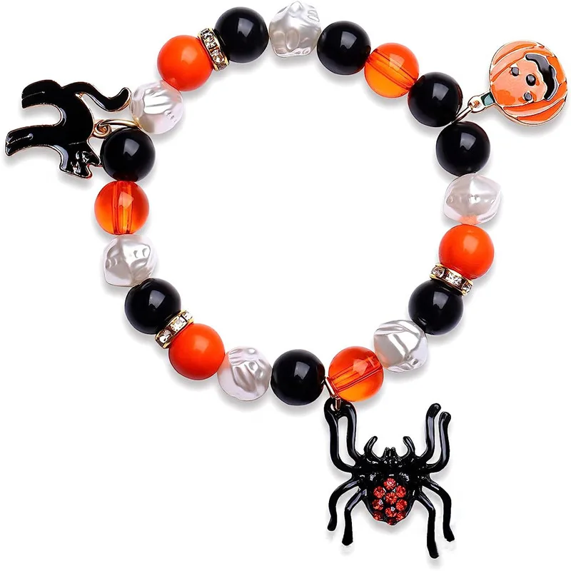 

Halloween Gift for Girls Elastic Beaded Bracelet Gothic Ghost Pumpkin Spider Handdress Girl Trick Or Treat Present