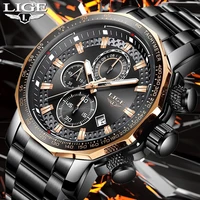 lige new sport chronograph mens watches top brand luxury full steel quartz clock waterproof big dial watch men relogio masculino
