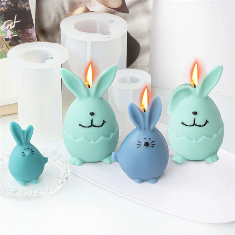 

Easter Egg Rabbit Candle Silicone Mold Chinchilla Bunny Soap Resin Plaster Mould Animal Ice Chocolate Making Set Home Decor Gift