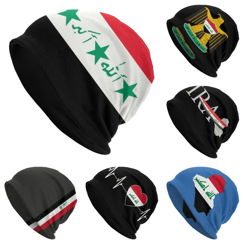 Flag Of Iraq Skullies Beanies Caps For Men Women Unisex Trend Winter Warm Knitting Hat Adult Iraqi Coat Of Arms Bonnet Hats 1