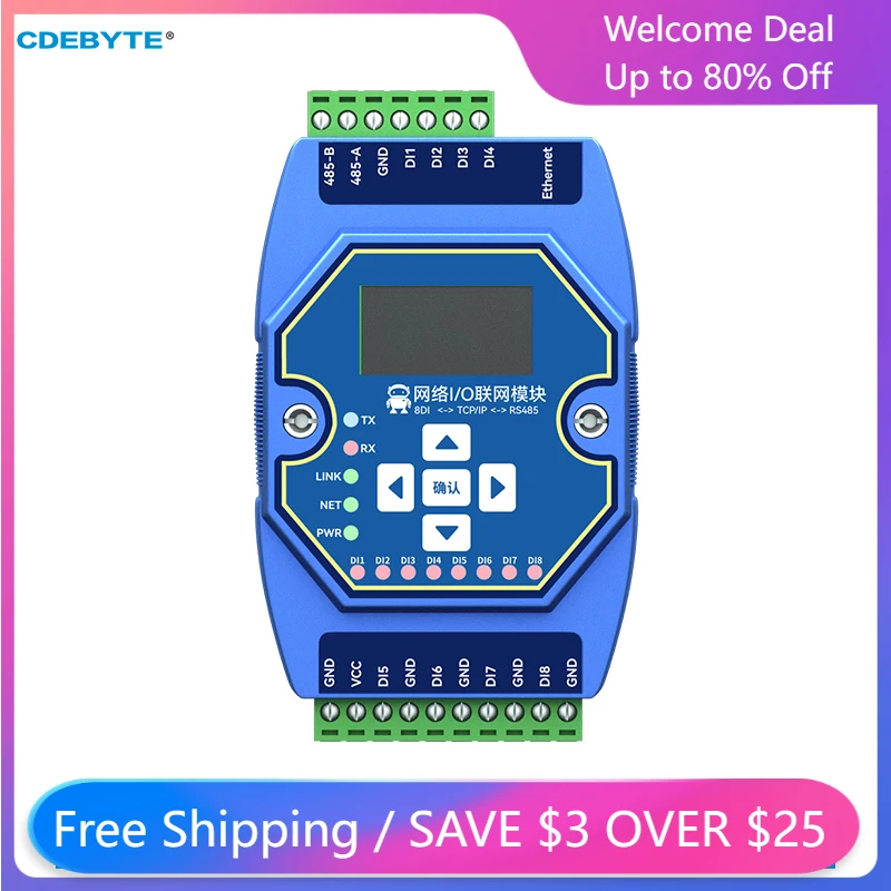 

RS485 RJ45 Etherent Analog and Digital Acquisition Contro 8DI CDEBYTE ME31-AXXX8000 ModBus TCP RTU I/O Networking Module