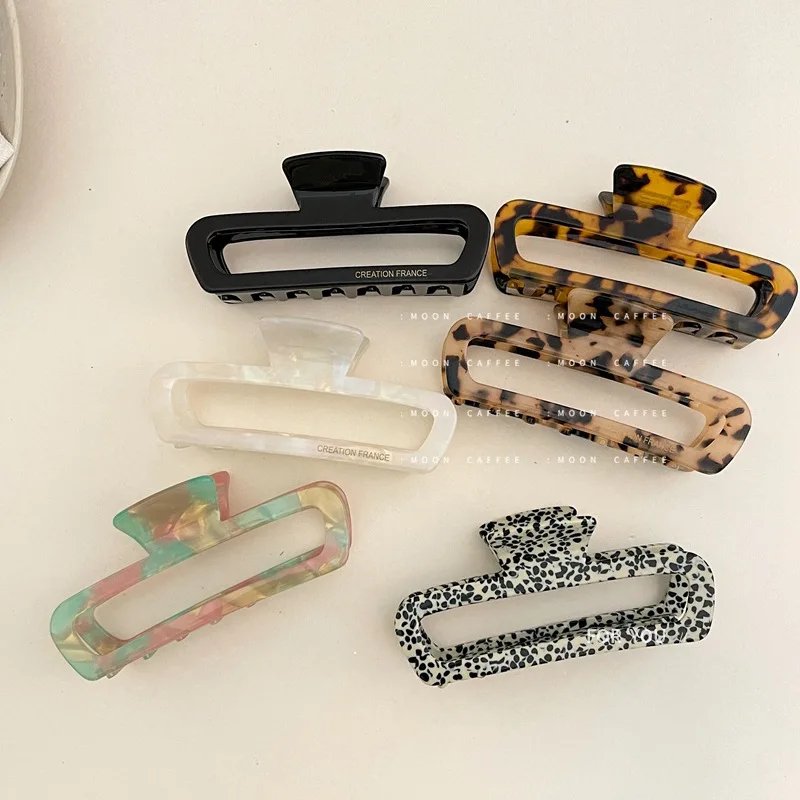 

Trendy Geometric Vintage Leopard Acetate Rectangle Hair Grab Fashion Shark Clip Hairpin For Women Hairwear