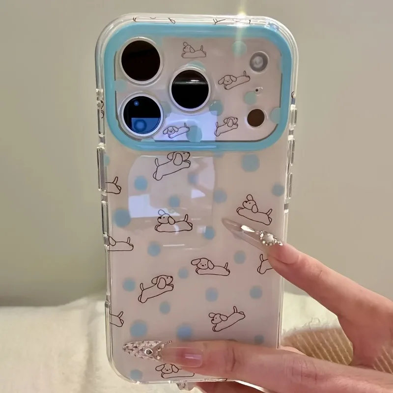 Фото Мультяшный милый чехол для телефона с рисунком собаки в горошек для iPhone 17 16 Pro Max 15 14 13 12 11 Pro Max, защитная задняя крышка для объектива №1