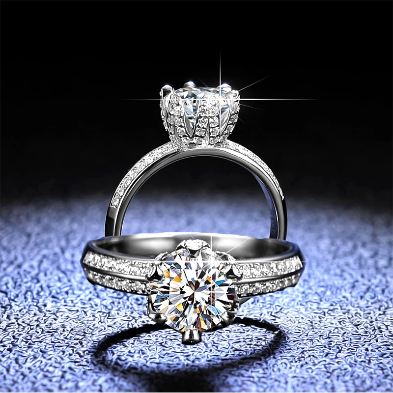 

LESF Moissanite Ring Six Prongs Setting 925 Sterling Silver Women's Diamond 1 Carat Trendy Wedding Bands