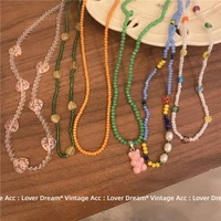 new korea colorful flowers crystal pearl beaded trendy necklace exquisite clavicle chain for women girl summer party accessories