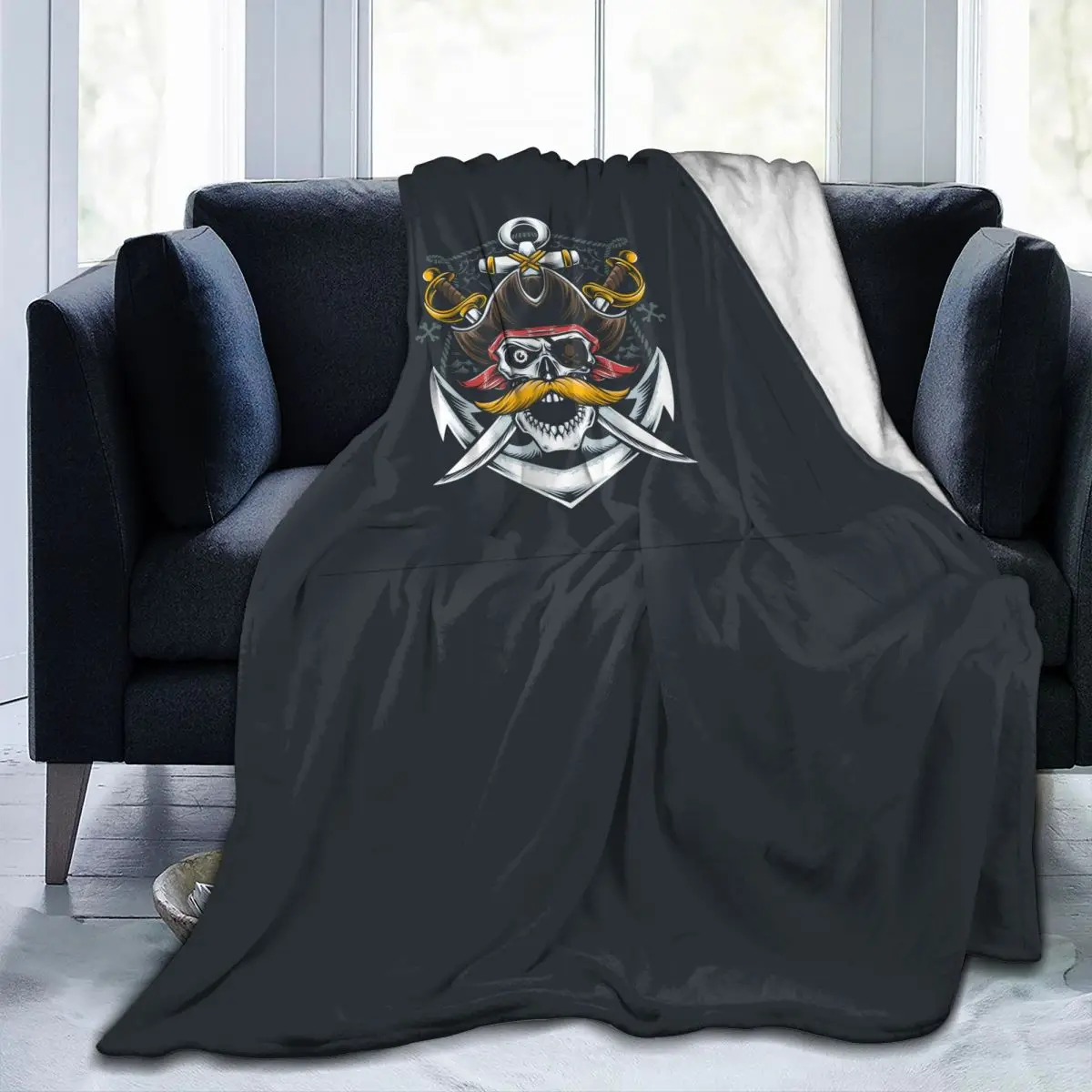 

Фланелевое Одеяло с усами, черепом, пиратом и мечом, якорем, мягкое Флисовое одеяло, покрывало для кровати, дивана, домашний декор, Прямая пос...