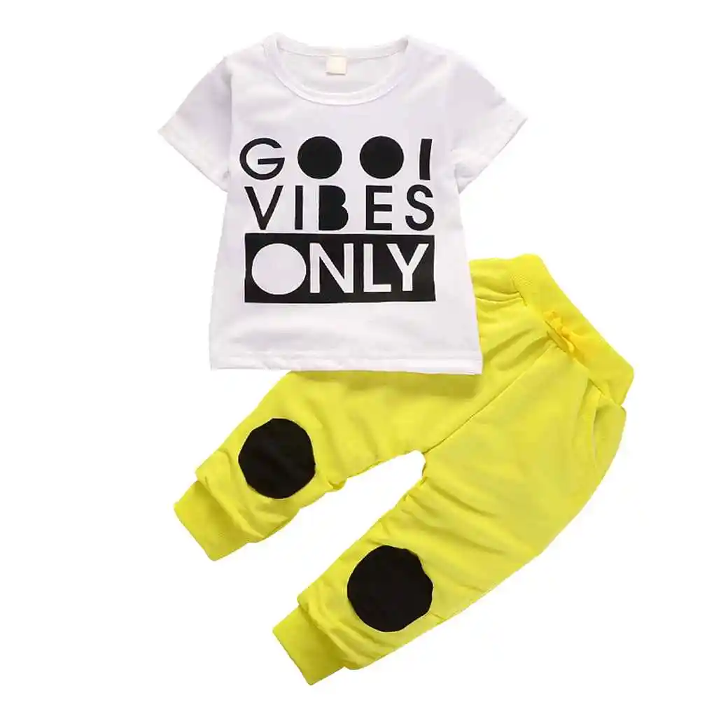 

Boy Letter Top Patch Pants Cotton Baby Short Sleeve Tees Summer Clothes Set