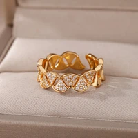 aesthetic zircon gold color opening rings for women vintage punk stainless steel rings wedding jewelry gifts bague femme anillo