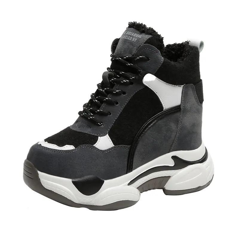 Flat Bottomed Women Boots Increased Sports Warm Shoes Cotton  Plus Velvet Thickened 's  Solid Color