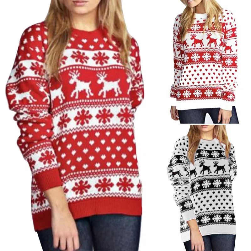 

ASDS-Women Christmas Elk Pullover Sweater Long Sleeve O-Neck Christmas Knitting Autumn Winter Sweaters Tops