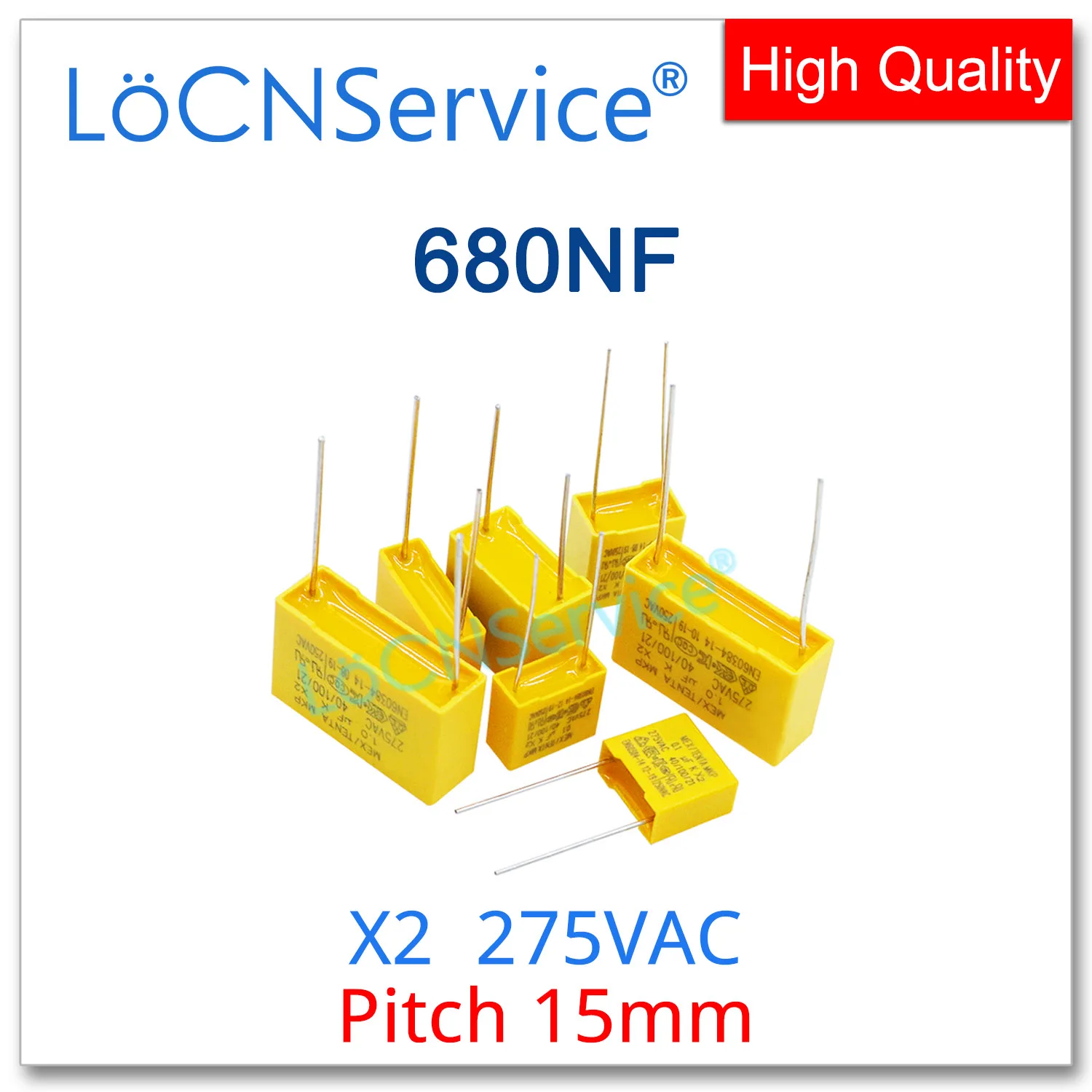 

LoCNService 500PCS X2 Safety Capacitor 275VAC 0.68UF 680NF Pitch 15mm 10% 684 Polypropylene film mkp