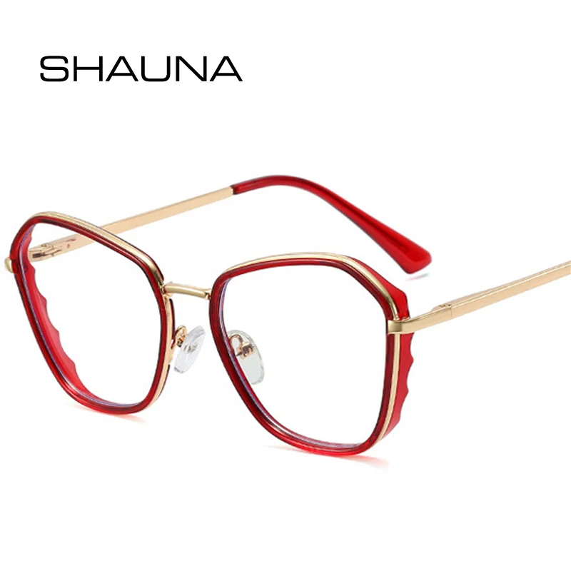 

Женские и мужские многоугольные очки SHAUNA, очки в металлической оправе кошачий глаз в стиле ретро, оправа для оптических очков с прозрачными линзами с защитой от сисветильник, TR90