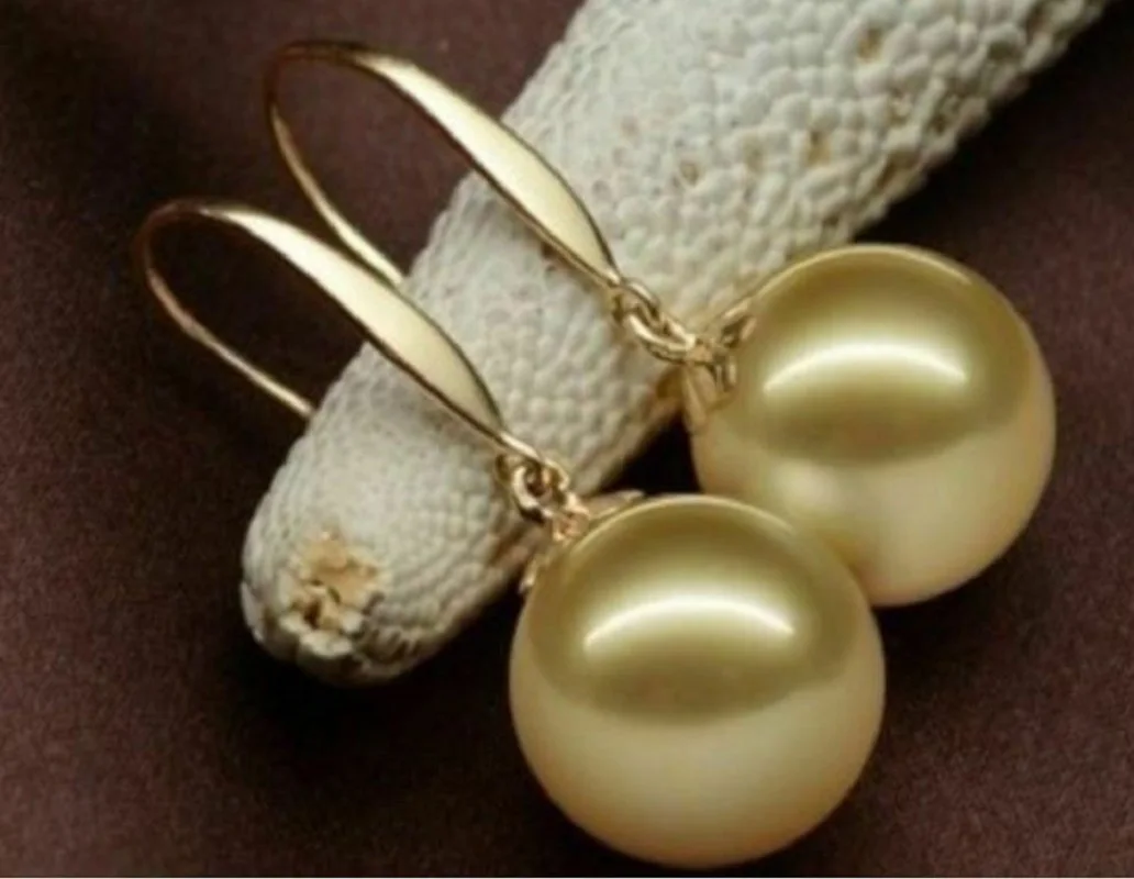 

AAA 16mm Natural Australian South Sea Gold Shell Pearl Earrings 14k Gold