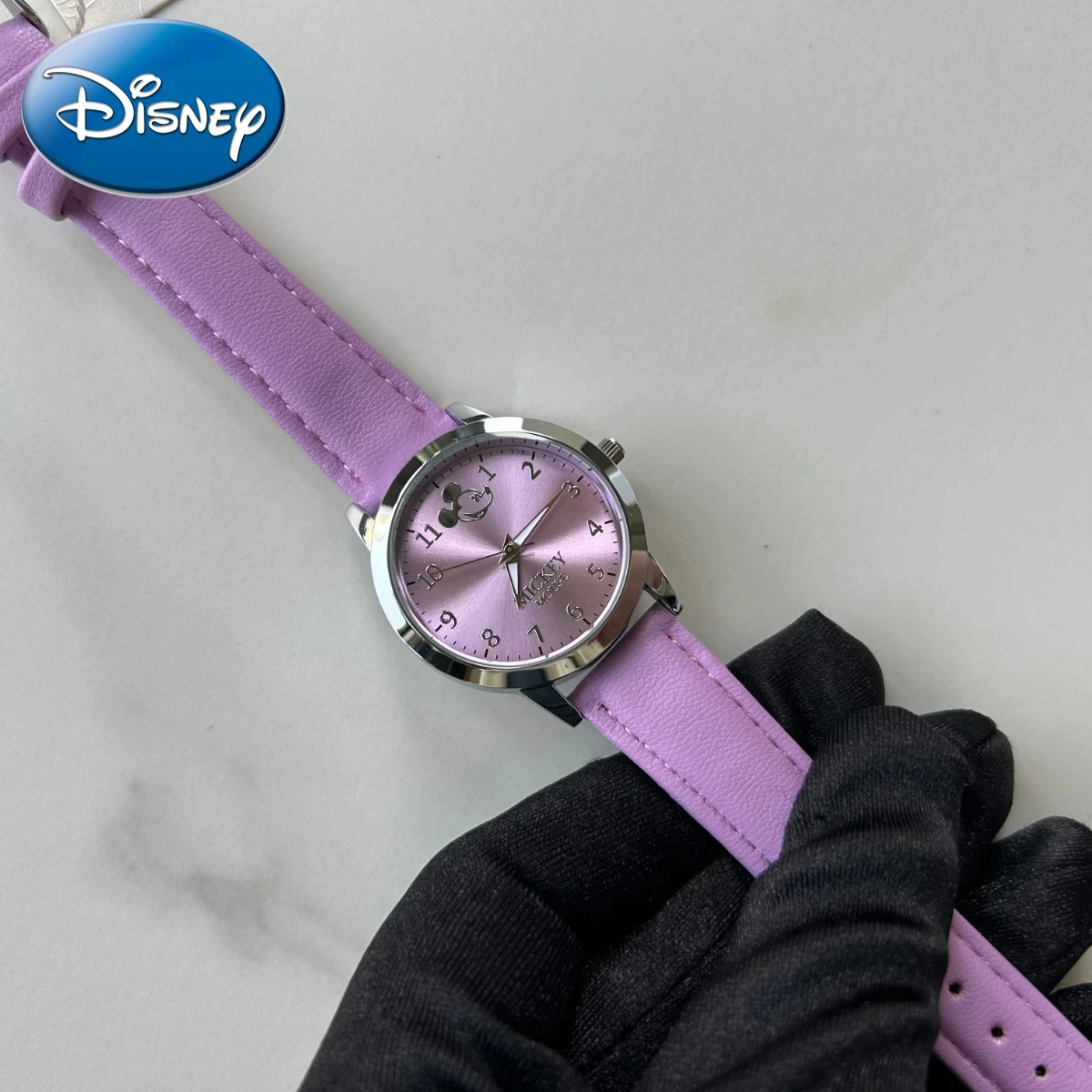 Фото Disney Микки фиолетовые счастливые цветные студенческие кварцевые часы для девочек водонепроницаемые часы подарок для детей с коробкой №2