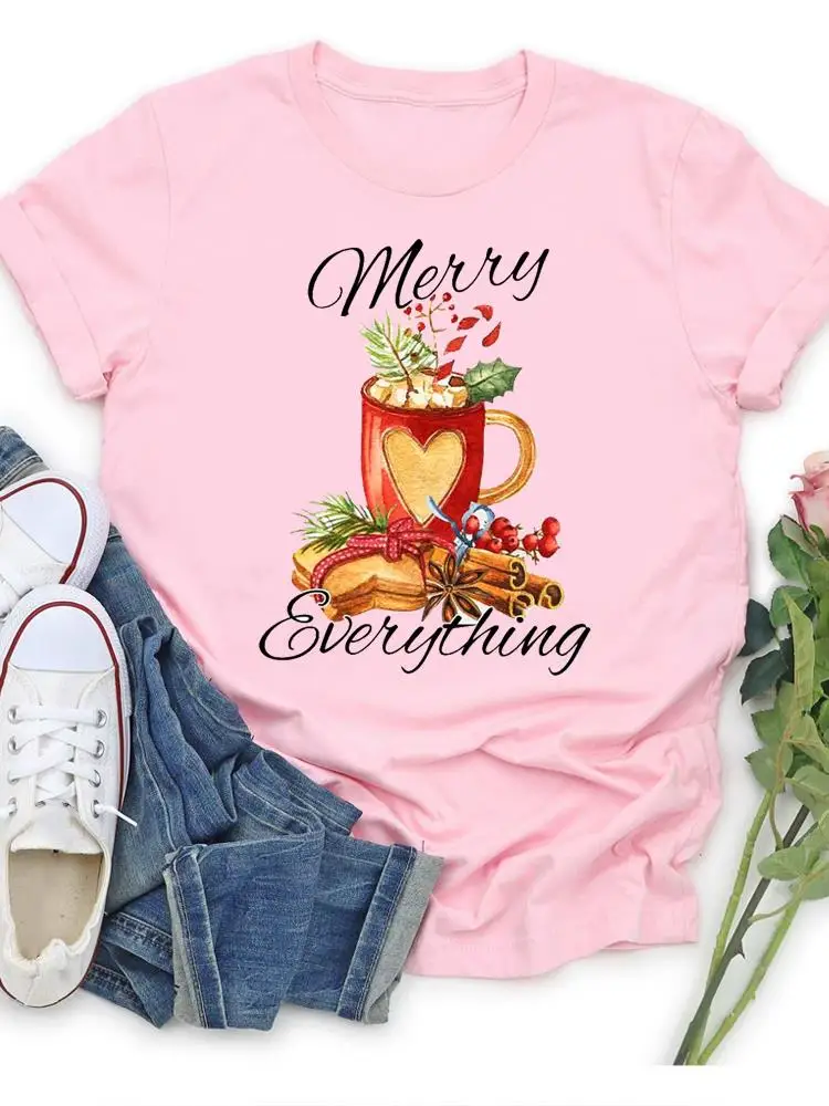 

Праздничная одежда, футболка с графическим рисунком на новый год, для женщин, с Рождеством, зимний сезон, милая модная женская футболка с при...