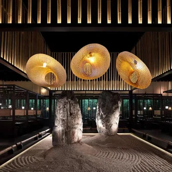 Chinese Bamboo Weaving Wicker Rattan Shade Cap Pendant Light E27 Lamp Lanterns Handmade Restaurant Living Room LED Pendant Lamps
