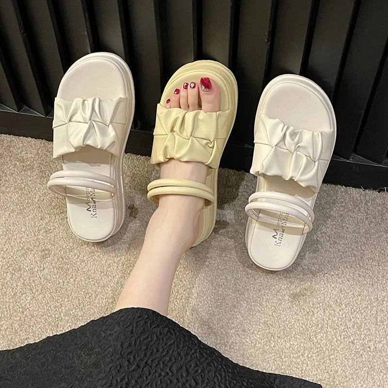 Shoes For Girls Womens Slippers Outdoor Slides Pantofle Platform Lady Flat Soft 2023 Summer PU Rome Scandals Basic Shoes Lady Sl