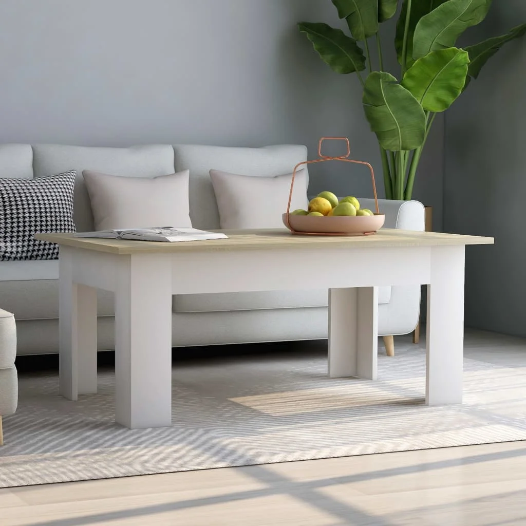 

Coffe Table Coffee Tables for Living Room Tables Casual Home Decor White and Sonoma Oak 39.4"x23.6"x16.5" Chipboard