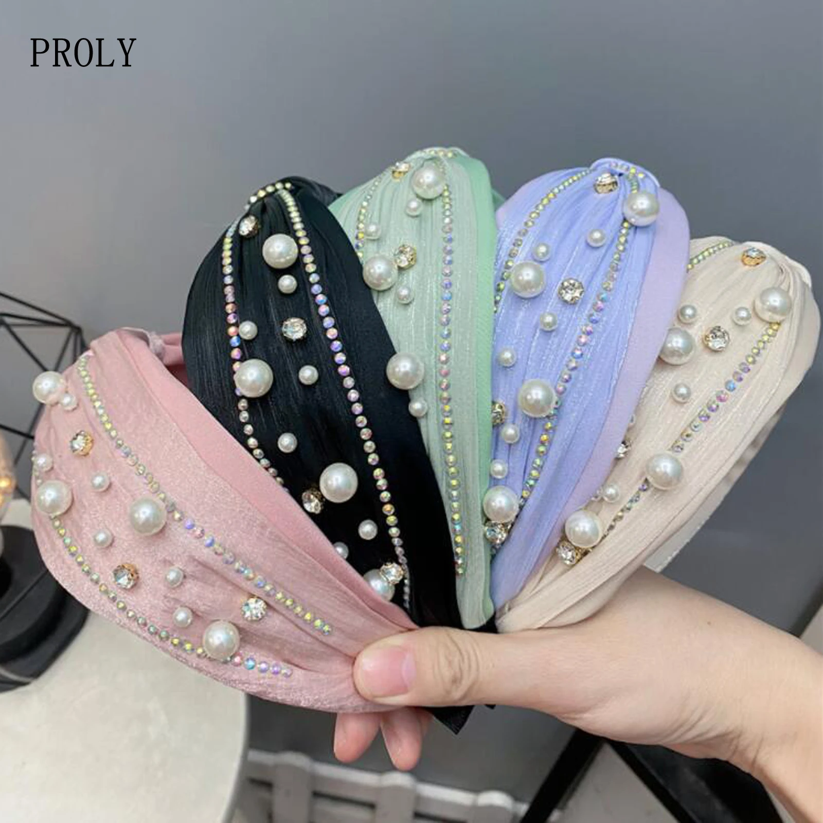 

PROLY New Fashion Women Headband Wide Side Pearls Hairband Center Knot Headwear Top Quality Turban Hair Accessories