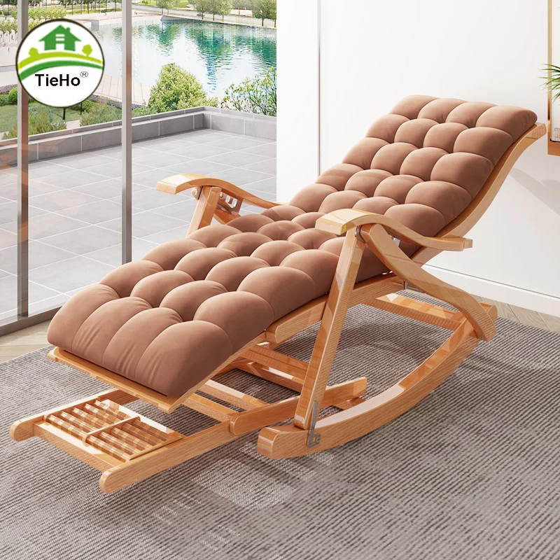 

Living Room Folding Rocking Chair Free-installation Home Leisure Lounge Sleeping Chair Adjustable Balcony Bamboo Chaise Chair