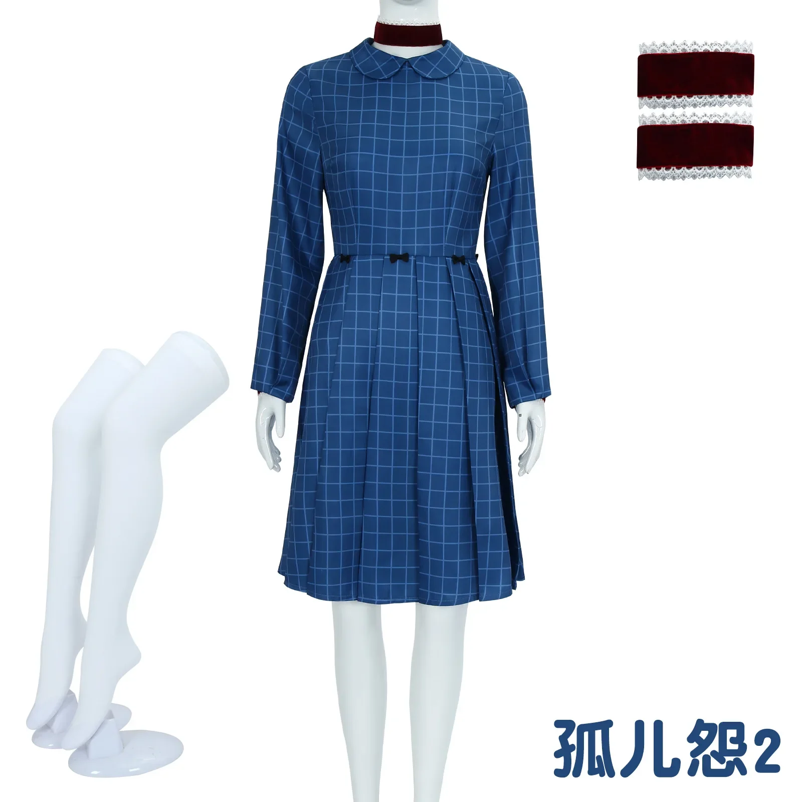 Недавно страшный фильм Сирф Эстер Колман костюм для косплея синее клетчатое