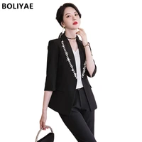 2022 new blazer and guard pants sets two pieces ol women fashion v neck long sleeve office lady formal blazer coat solid color