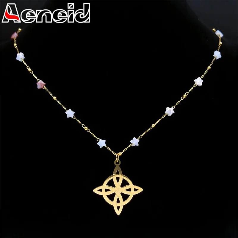 

Vintage Witch Celtic Knot Stainless Steel Pendant Necklace for Women Natural Stone Star Chain Handmade Necklaces Jewelry N1724