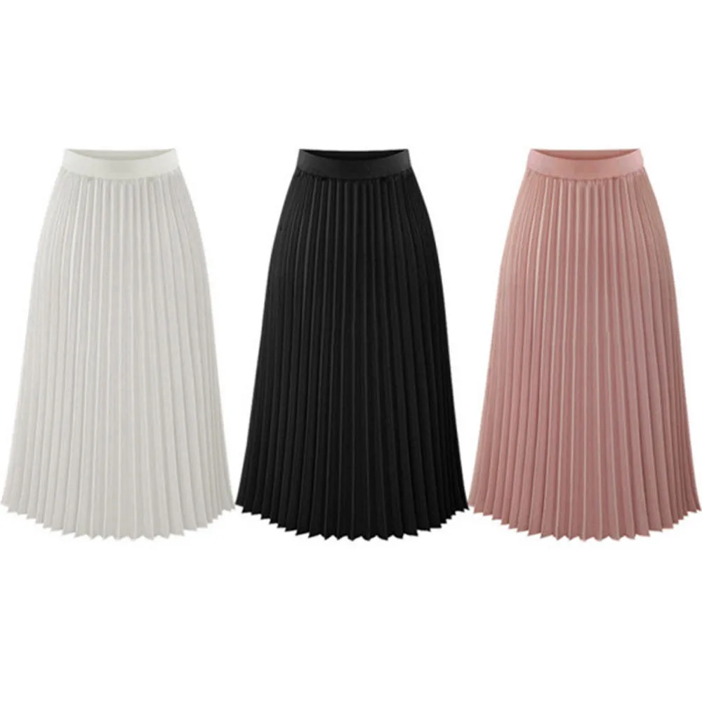 Spring And Autumn New Fashion Women's High Waist Pleated Solid Color Half Length Elastic Skirt Promotions Lady Black Pink Jupes |
