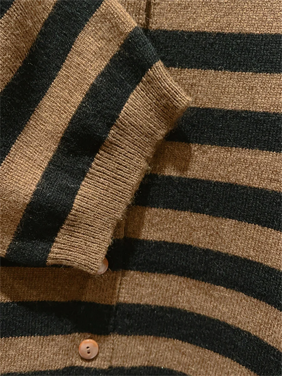 Женский винтажный трикотажный кардиган в полоску модный однобортный свитер с