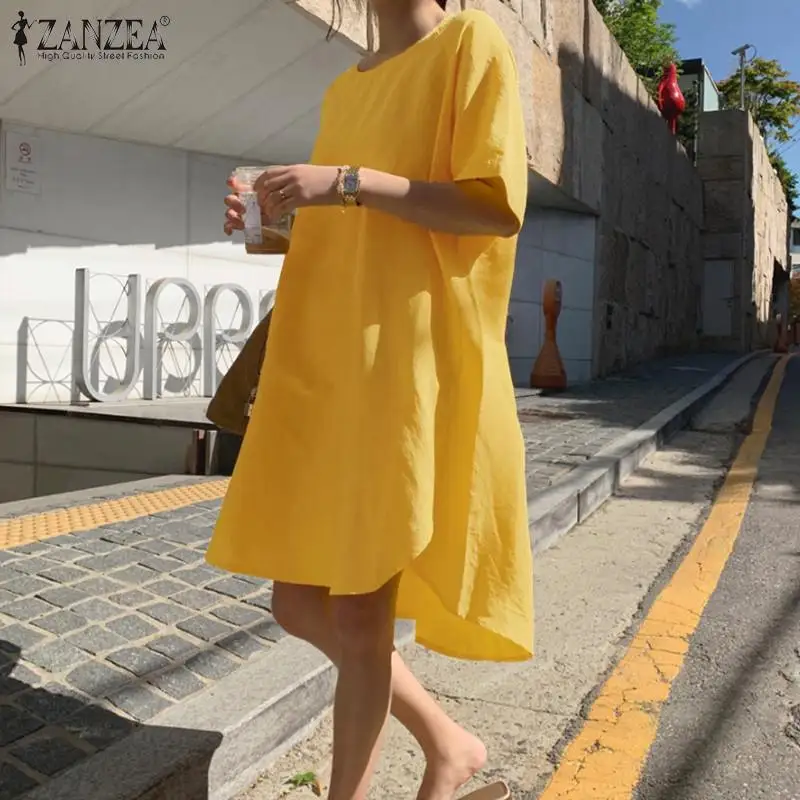 

Женский Однотонный сарафан ZANZEA, Элегантное повседневное Хлопковое платье-трапеция с рукавом до локтя, праздничное платье, кафтан, лето 2022