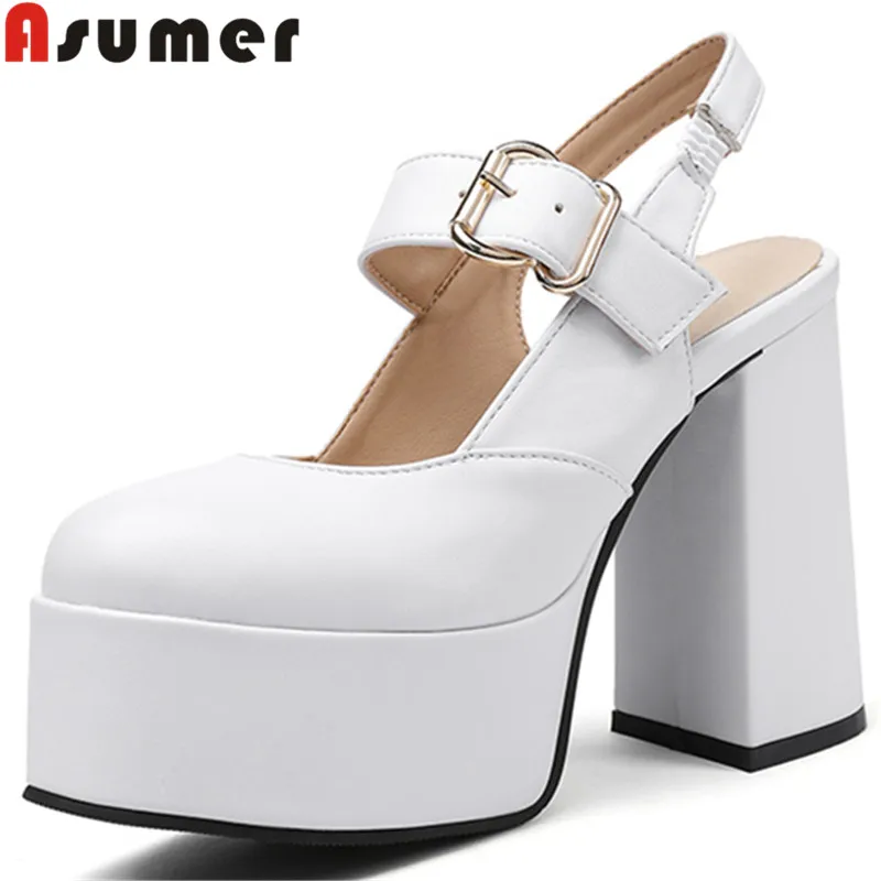 

Женские босоножки на платформе ASUMER, из натуральной кожи, на толстом очень высоком каблуке, размеры 34-43, лето 2022