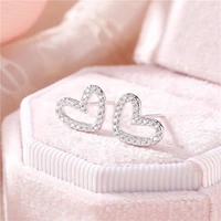 new arrival 925 sterling silver sterling silver heart shaped earring for women romantic shiny dainty clear cz wedding jewelry