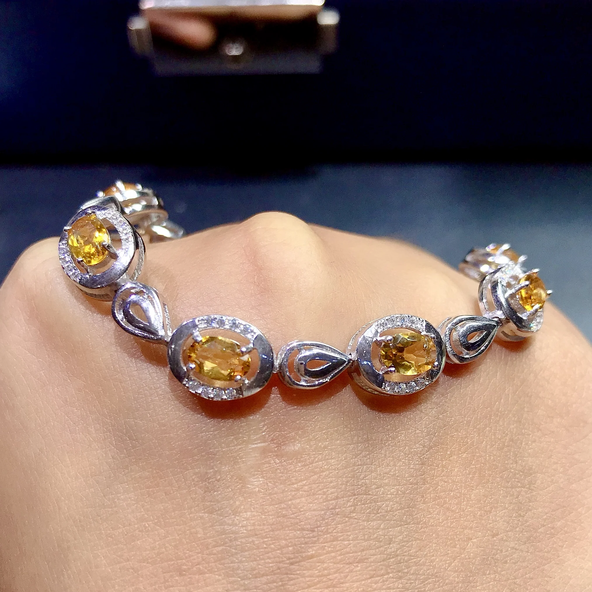 Классический женский браслет из цитрина 3 слоя золота 18 К 925 дюйма 6 шт. 4 мм *