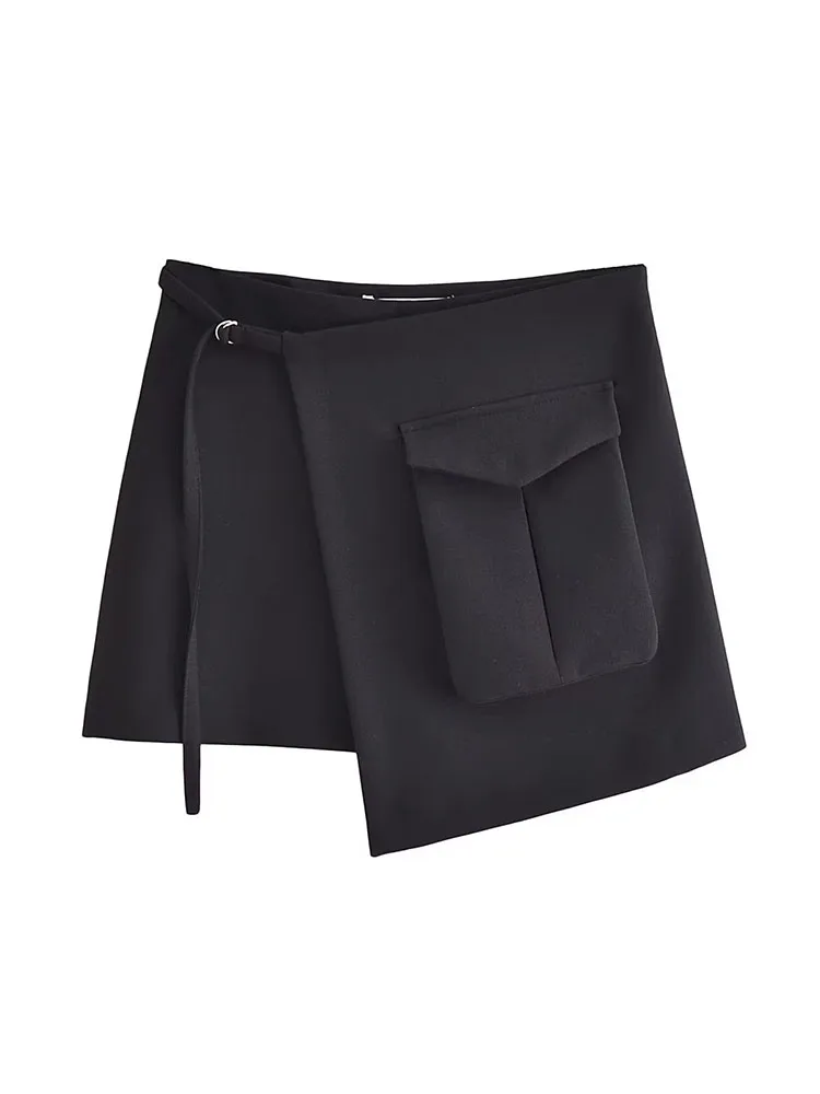 

BSK&ZA&TRF 7563055 Women 2023 New Chic Fashion With Belt cargo Shorts Skirts High Waist Side Zipper Female Skorts Mujer 7563/055