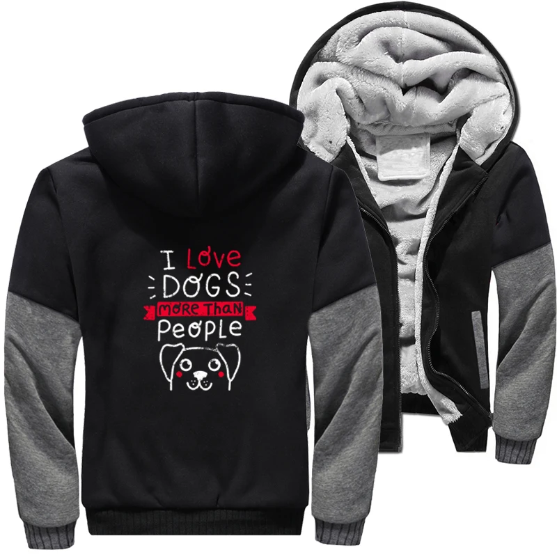 

Зимние куртки для мужчин, флисовые толстые куртки с капюшоном и надписью I Love Dogs More Than People Paw Love Best Friend