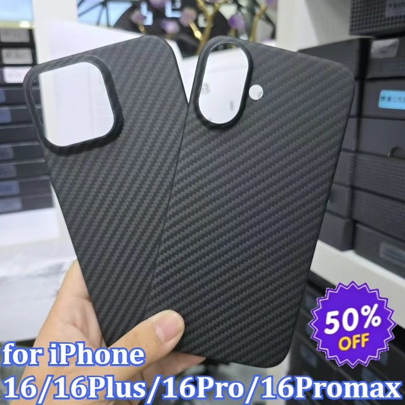 Фото Ультратонкий чехол из настоящего карбона для iPhone 16/16 Plus/16 Pro/16 Pro Max, задняя крышка из арамидного волокна, защита от истирания и ударов №1