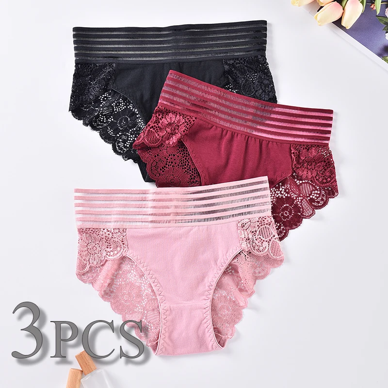 3PCS High Waist Solid Color Women's Panties Home Comfortable Underwear Sexy Erotic Female Lingerie Briefs Panty