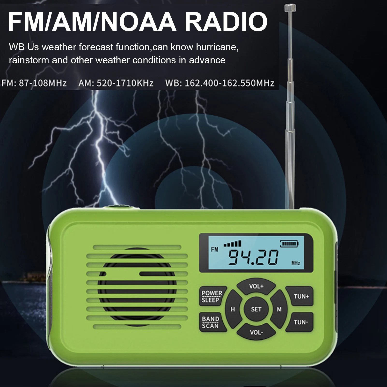 

Аварийный радиоприемник AM/FM/WB, 2000 мА · ч, с солнечной батареей