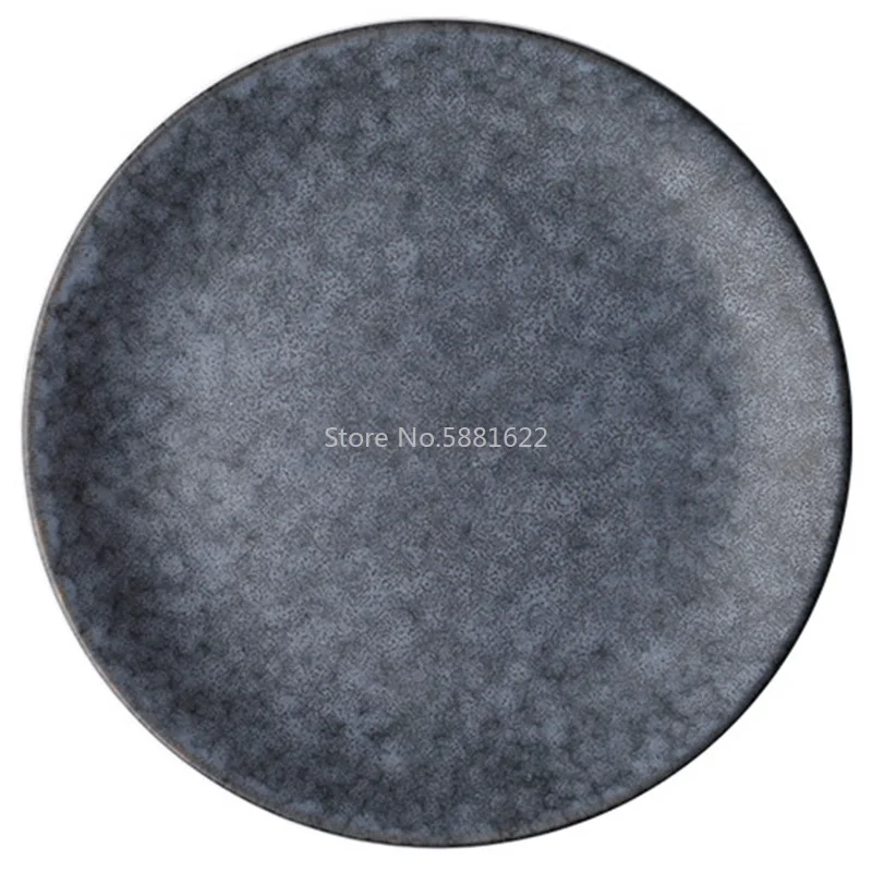 Round Dinner Plate Home Use Ceramic Dish Grey Marble Color Solid Plate