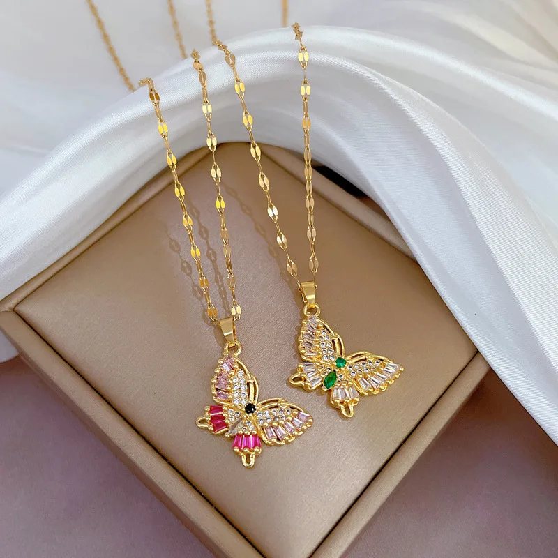 

Luxury Necklace for Women Butterfly Necklace Shiny Zircon Clavicle Chain Pendant Anniversary Gift Jewelry for Women Accessories