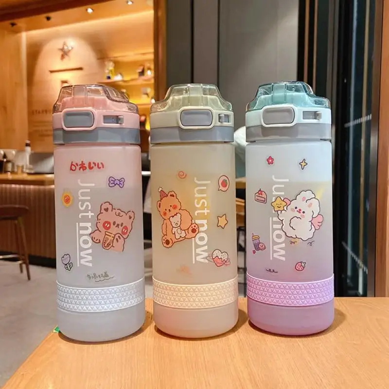 

600ml Large Capacity Water Bottle With Straw BPA Free Portable Outdoor Sport Kettle Cute Drinking Plastic Fitness Sports Bottles