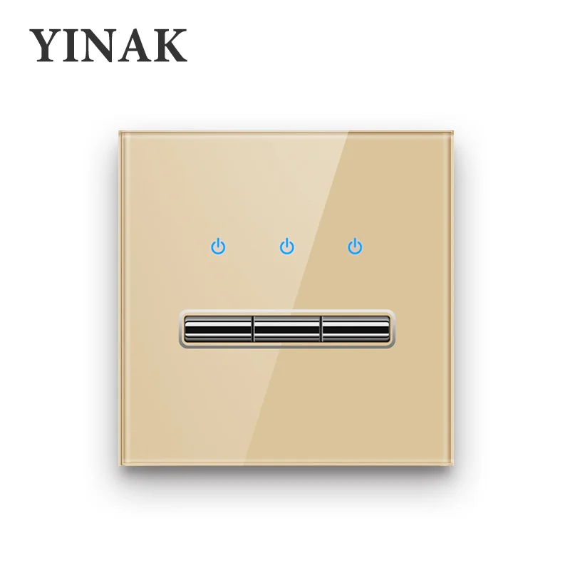 

YINKA Gold tempered glass panel wall switch Light Switch 1/2/3/4Gang 1/2Way EU Socket Network socket Paddle Toggle Paddle switch