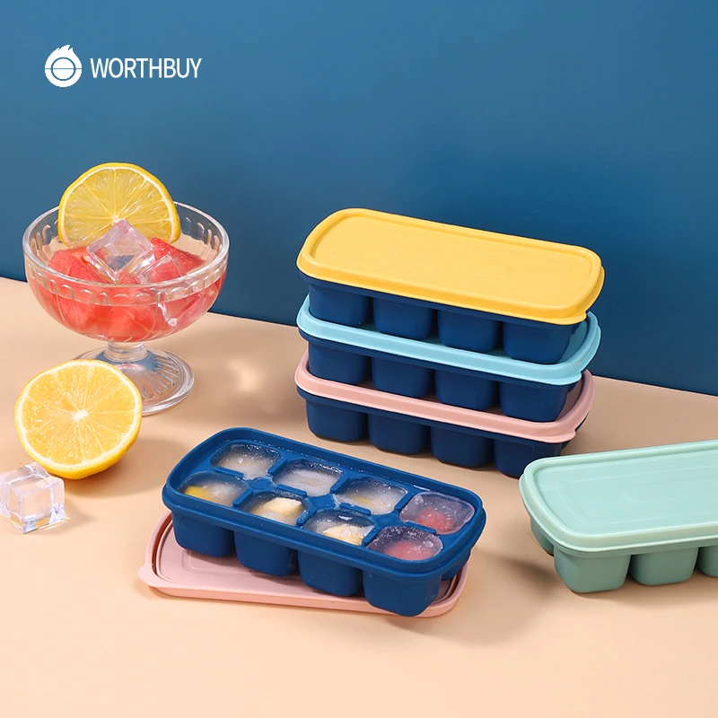 

WORTHBUY 8 Grids Ice Mould Silicone Ice Cube Maker With Dustproof Lid Reusable Ice Cube Tray Forms Kitchen Ice Cube Shape Mold