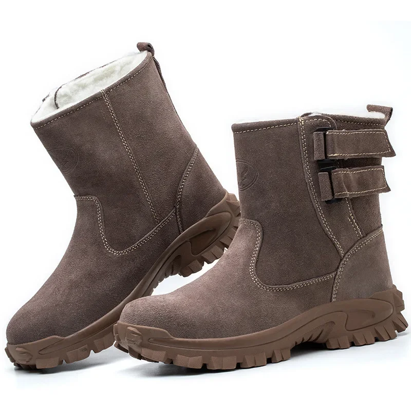 Зимние защитные ботинки, бархатная теплая мужская обувь по страхованию труда, противоударная и противопрокалывающая зимняя обувь по страхованию труда