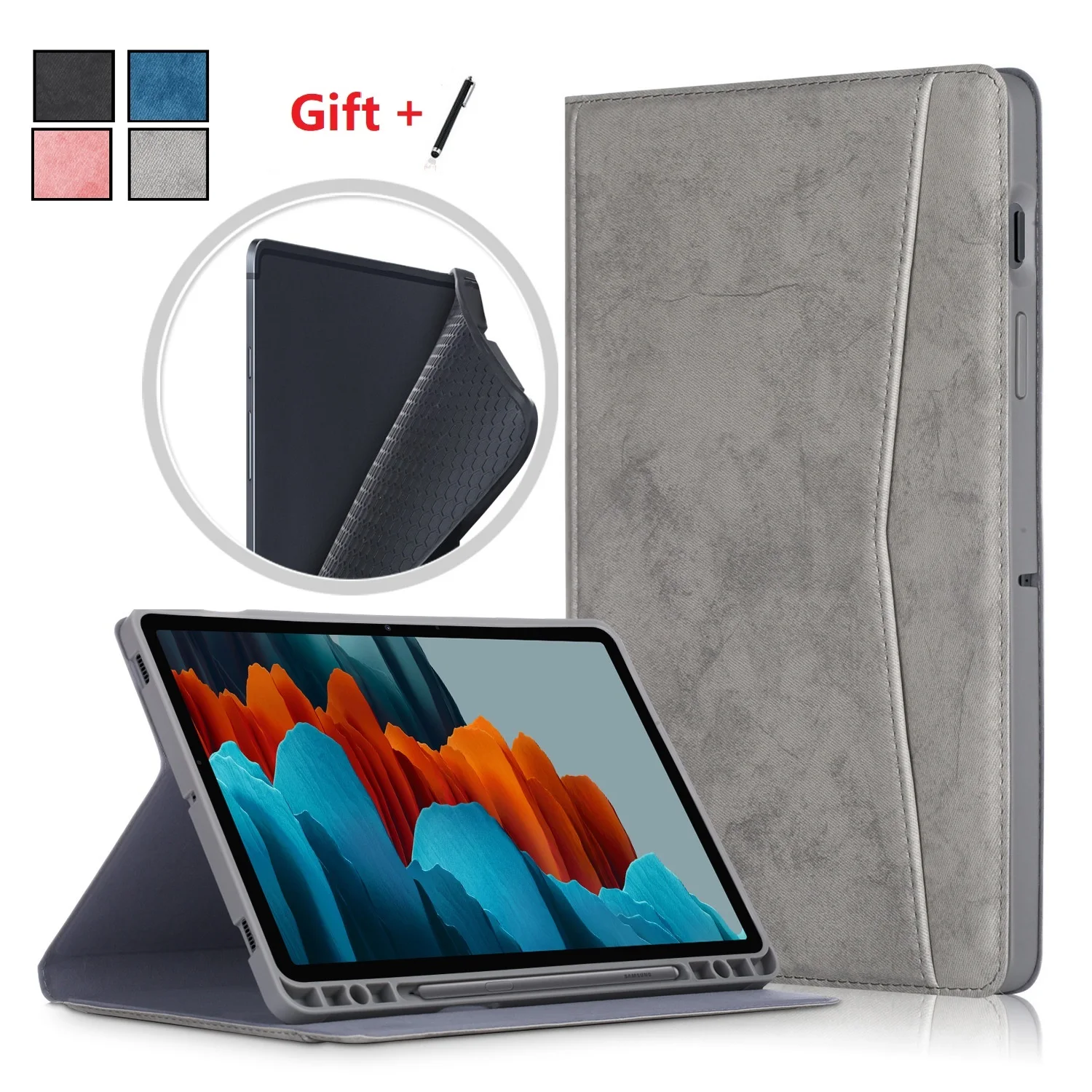 

Tablet Case with Pencil Holder for Galaxy Tab S7 Plus 12.4'' 2020 Card Slot Wallet Stand for SM-T970 SM-T975 SM-T976 with Pen