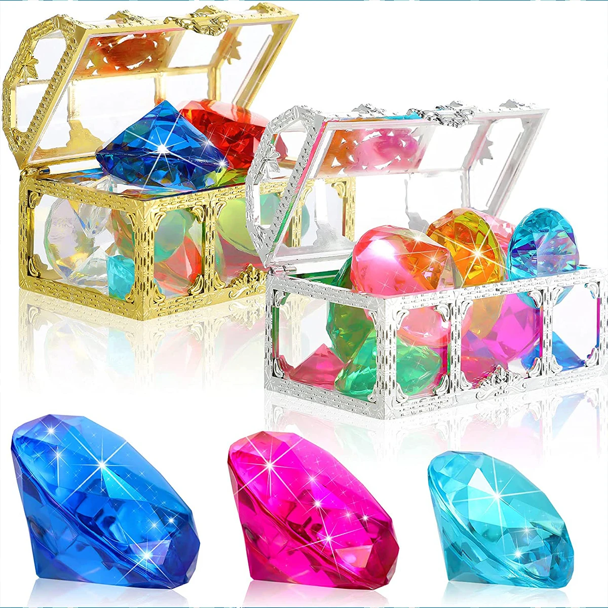 

24 Pcs Diving Gem Pool Toys Set Colorful Summer Swimming Gem Diving Toys 24 Pieces Gem Diamond Pirate Diving Toy with Treasure