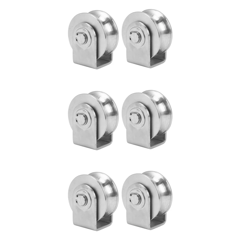 

6pcs 2 Inch Roller Wheel Bearings U Groove Pulley Wheels Detachable Heavy Duty Grooved Wheel