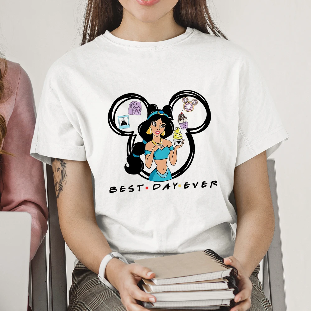 

Disney Mickey Element Princess Jasmine Print T Shirt Women Summer Home Casual Cute Girl Clothes Aesthetic Harajuku T-shirt Woman