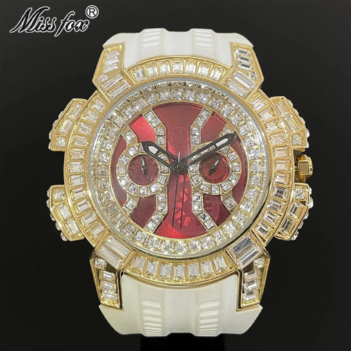 

MISSFOX Iced Mens Luxury Watches Top Brand Fashion Quartz Wristwatch Waterproof Silicone Strap Clock Gift For Male Drop Shipping