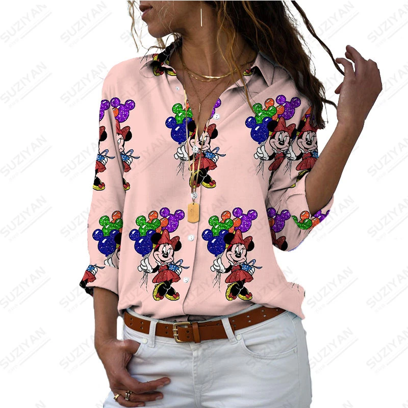 

Disney Girls' Shirt Long Sleeve V-Neck Button Cardigan Top 3D Print 2023 New Cartoon Pattern Plus Size Mickey Minnie Simple
